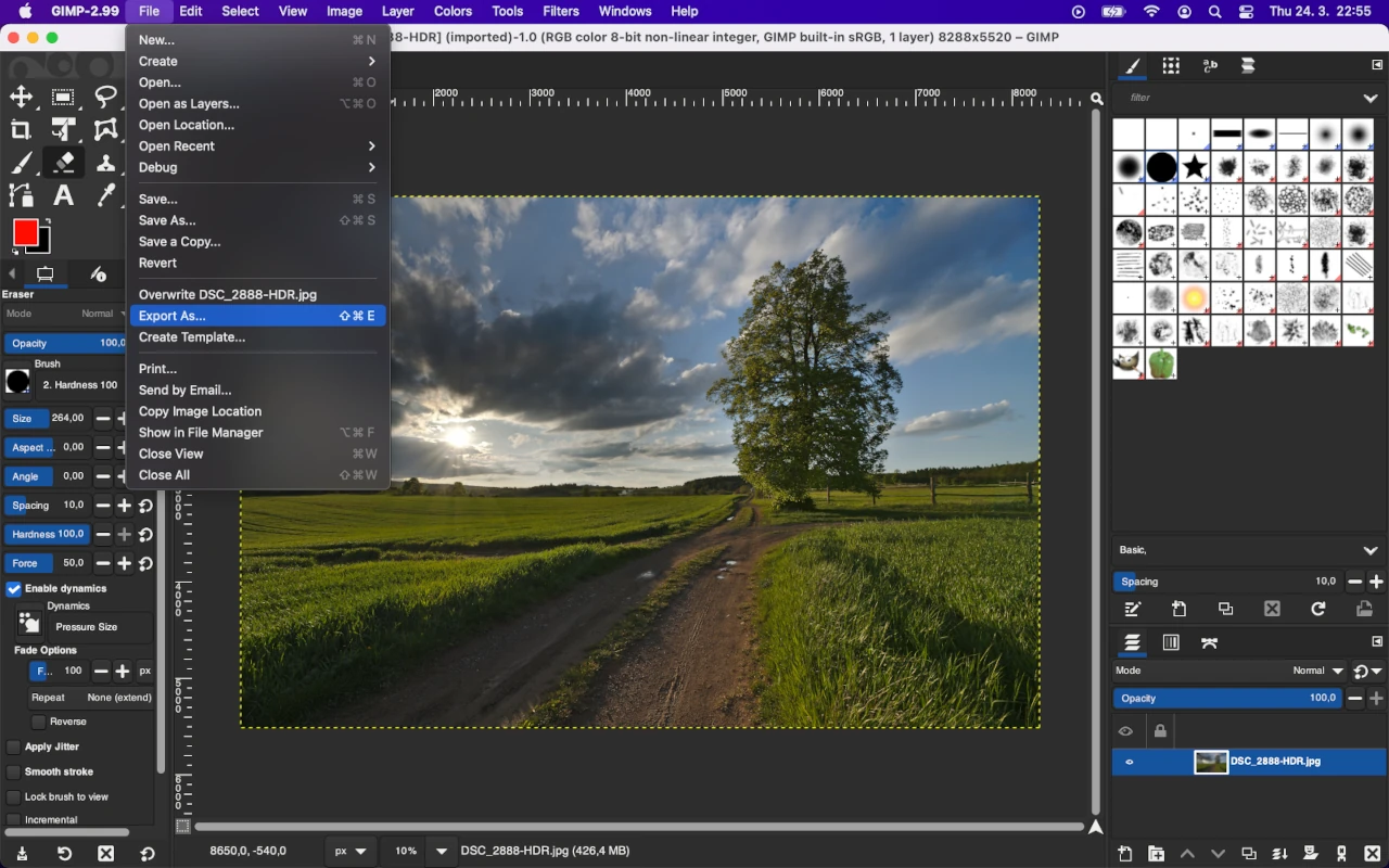 Export obrázku v programu GIMP